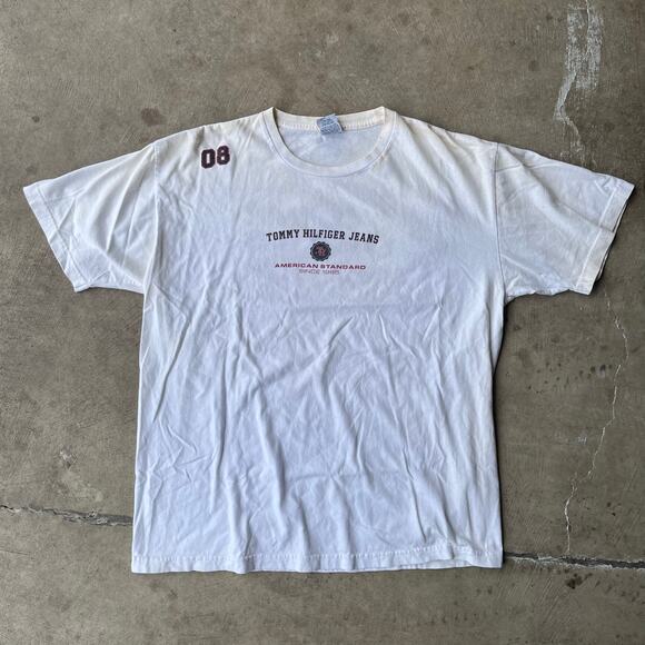 VINTAGE TOMMY HILFIGER JEANS SHIRT TEE WHITE LARGE 90S - Picture 1 of 4